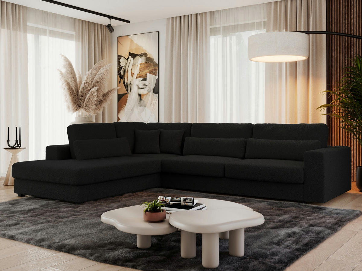 ECKSOFA Savona Schwarz Boucle - links - Schwarz, Kunststoff/Textil (316/249cm) - MKS
