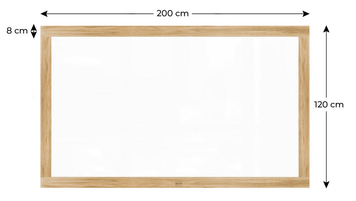 MAGNETISCHES Whiteboard, trocken abwischbar PREMIUM 200x120cm, massiver Rahmen im Eichendesign - Weiß, Metall (200/120/2cm) - ALLboards