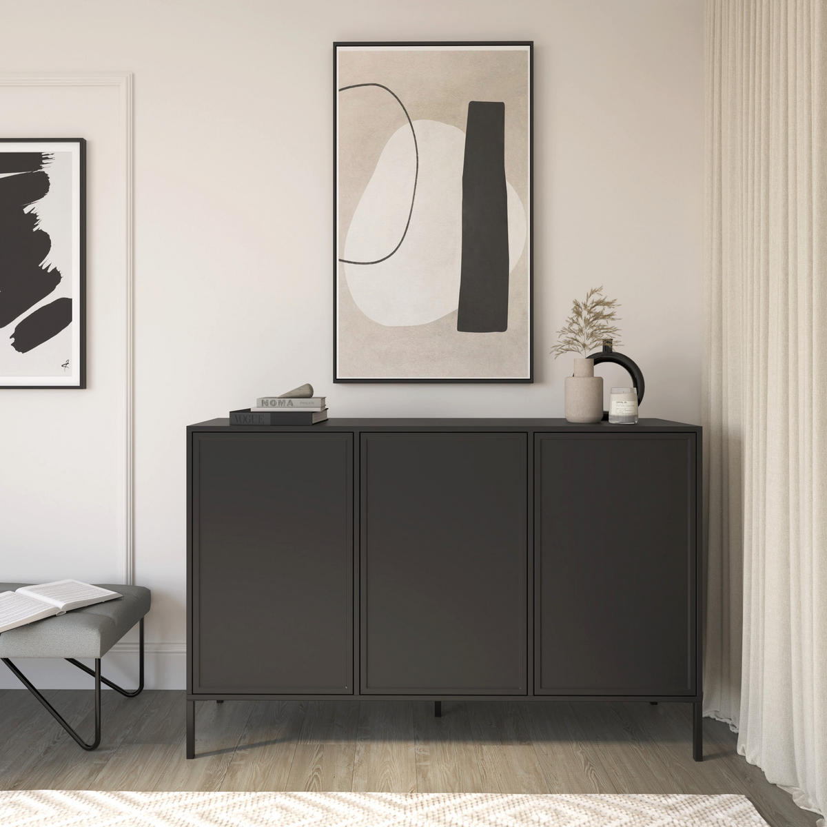 SIDEBOARD Velveto černý 150cm - černá, kov/kompozitní dřevo (150/86/40cm) - Selsey