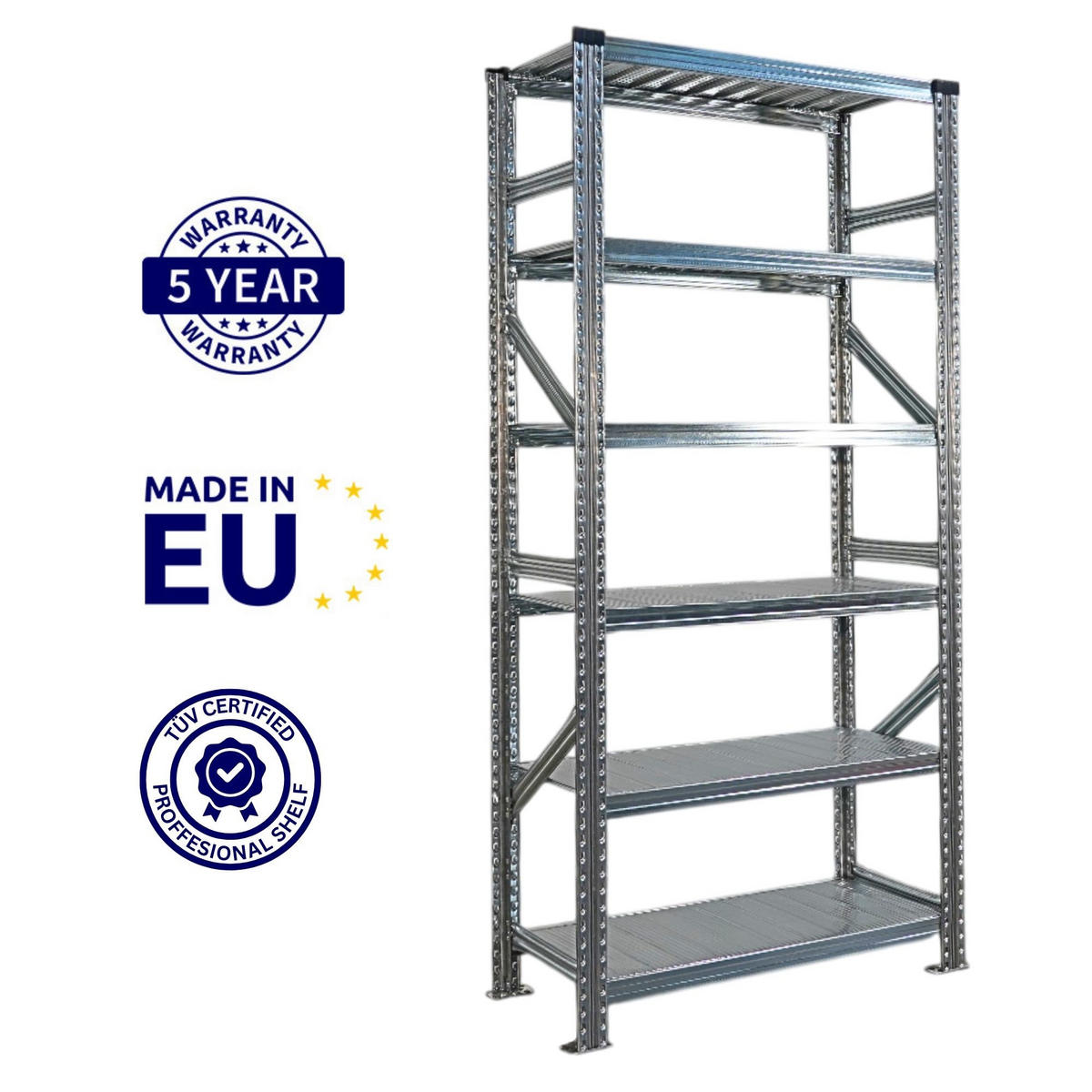 FACHBODENREGAL Proximo Stecksystem 210x180x40cm 6 Ebenen Beidseitig nutzbar Verzinkt - Silberfarben, Metall (180/210/40cm) - PROREGAL