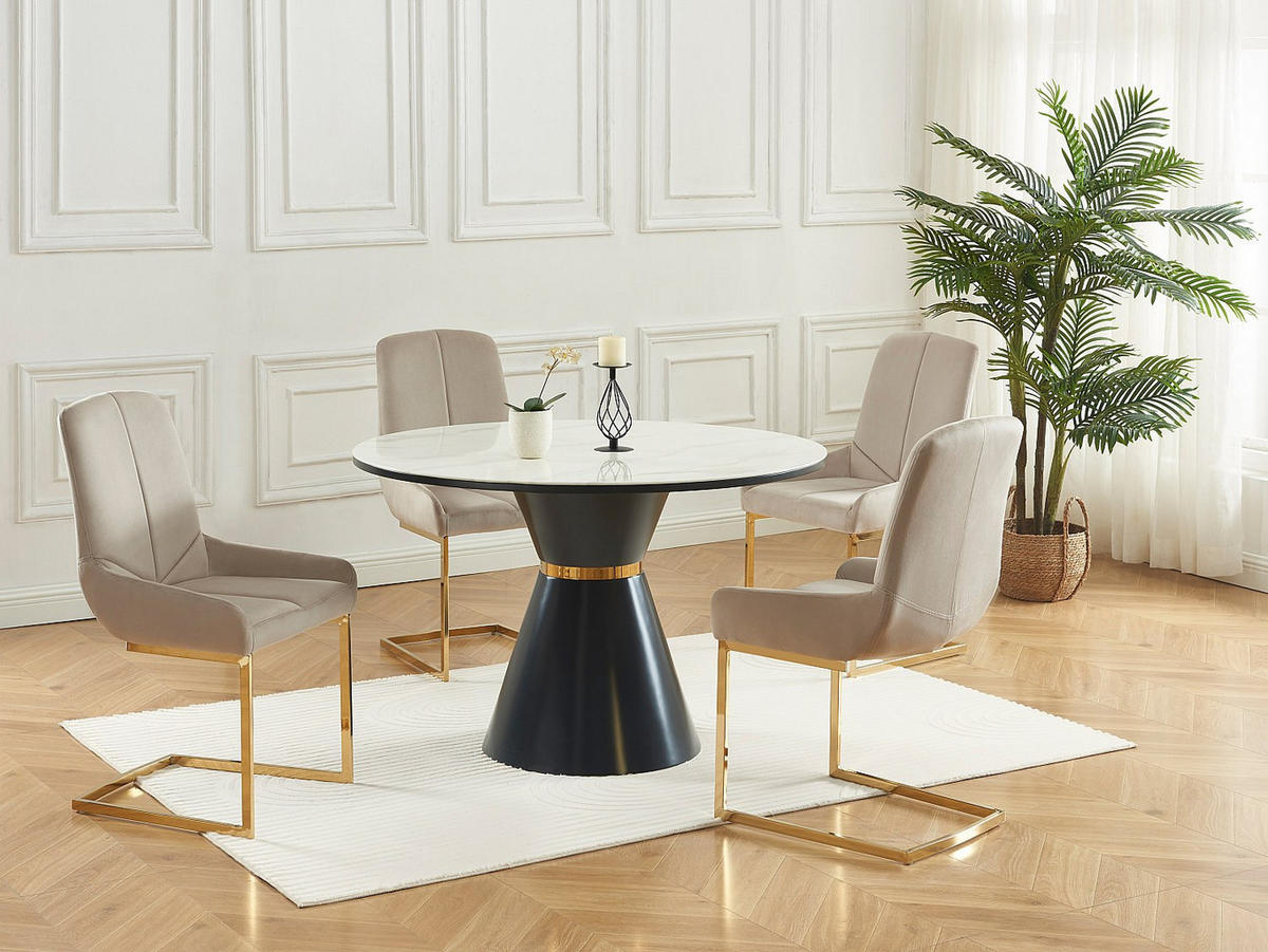 STUHL 6er-Set - Samt & goldfarbenes Metall - Beige - BERLONA - Beige, Textil (53/96/58cm) - Vente-Unique