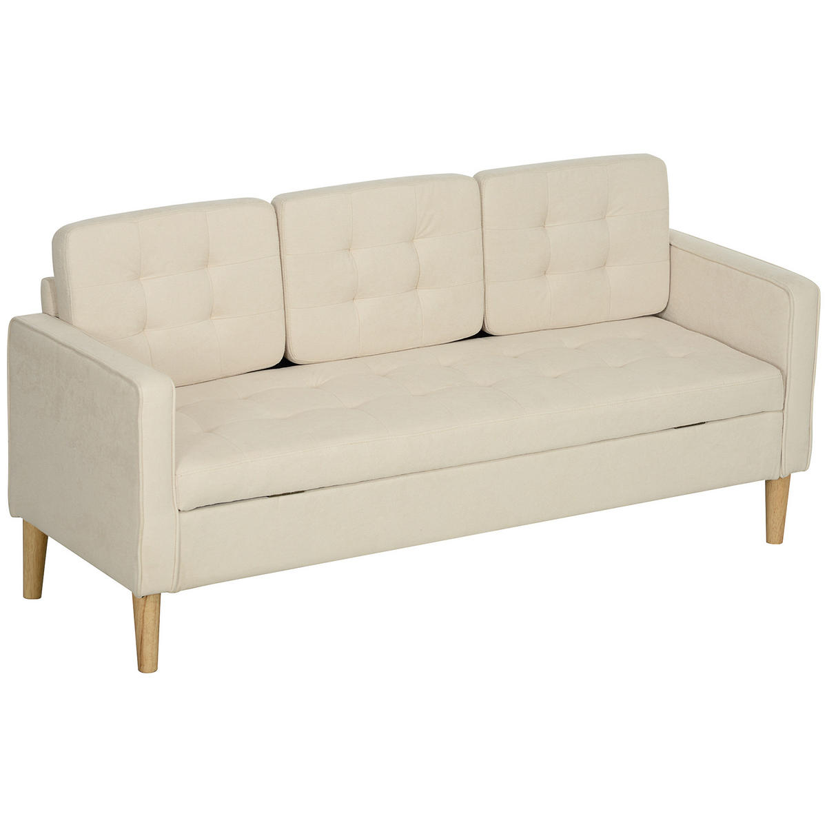 SOFA, 3-Sitzer, Flanell, versteckter Stauraum, gesteppt, cremefarben, 166,5x62x82cm - Multicolor, Holzwerkstoff (166.5/82/62cm) - FORIOUS