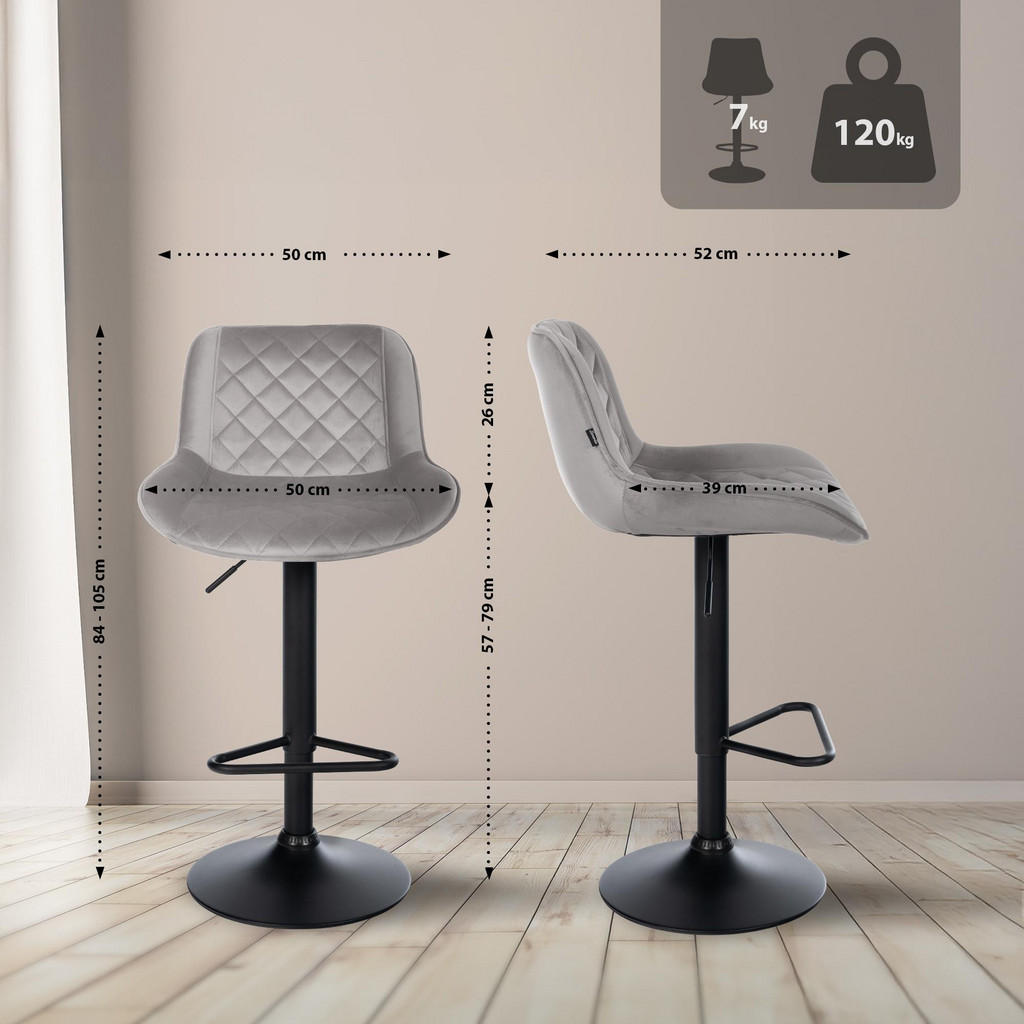 Thumbnail - CLP Barhocker, Grau, Textil, 50x84x52 cm, Esszimmer, Barmöbel, Barhocker