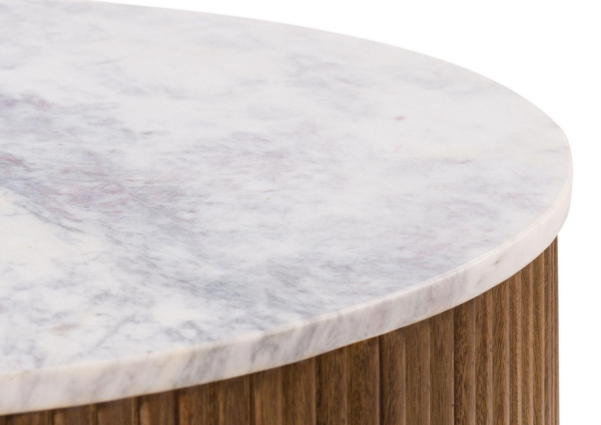 COUCHTISCH Mango 60x60x45 braun lackiert / Marmor weiß BARCELONA #221 - Braun, Holz (60/60/45cm) - Massivmoebel24