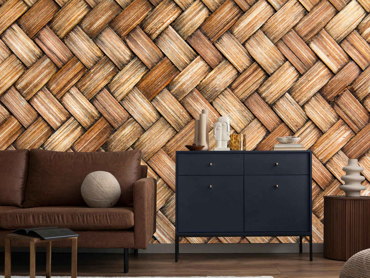 FOTOTAPETE für Küche Weiden Imitation Braune Wand Rustikal Modern 350x256 - Beige/Braun, Papier (350/256cm) - Muralo