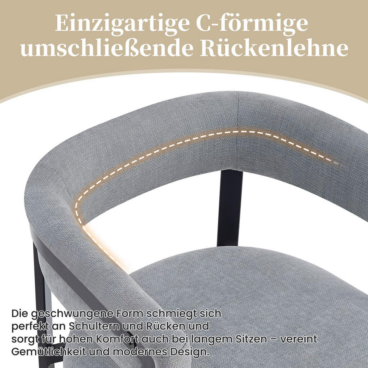 ESSZIMMERSTÜHLE 2er-Set Chenille Rückenlehne Grau - Grau, Textil (61/76/50cm) - FLIEKS