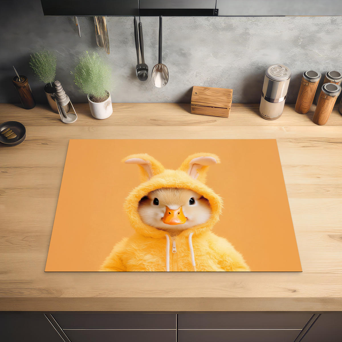HERDABDECKPLATTE Osterhase - Kostüm - Ente Induktionsmatte 71x52 cm - Gelb, Kunststoff (71/52/0.2cm) - MuchoWow