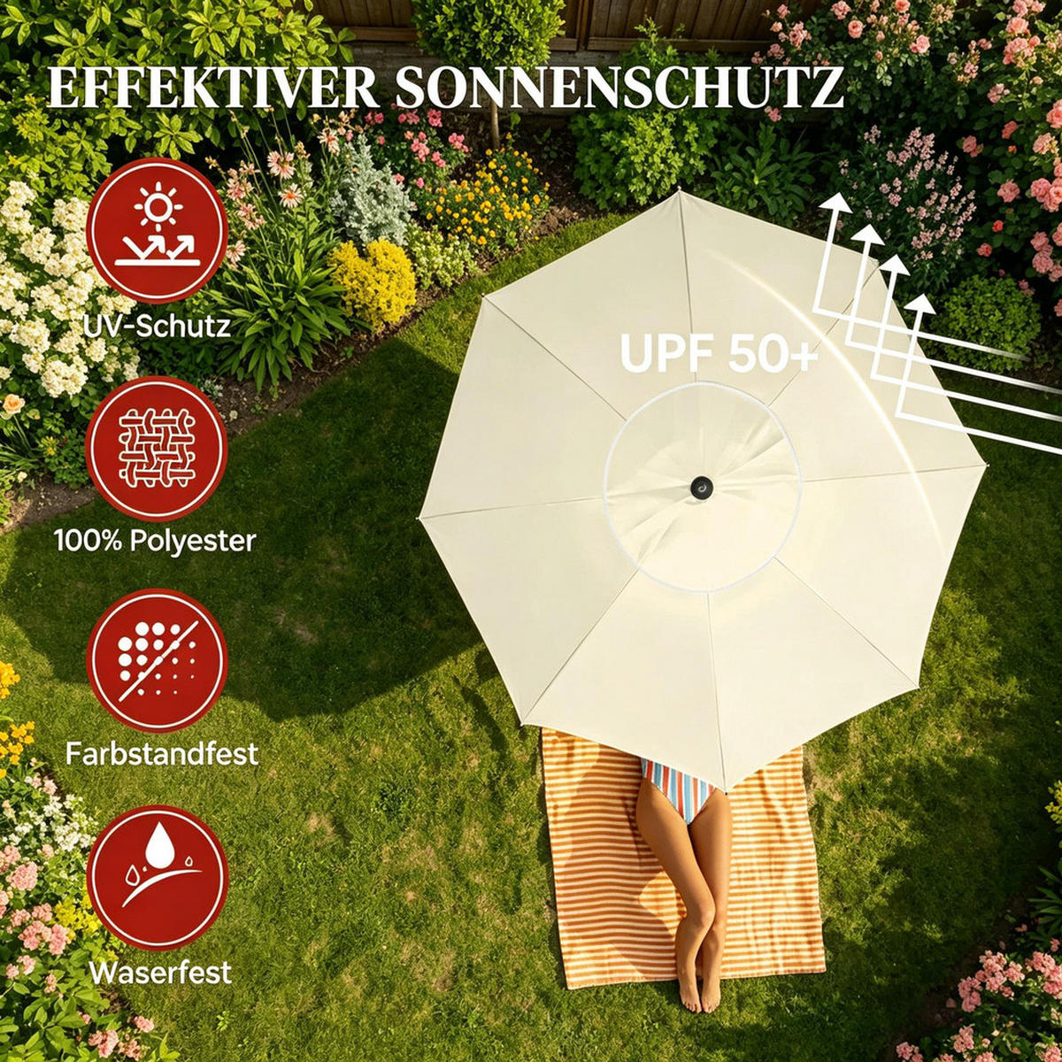 SONNENSCHIRM Klappbar Metall 175cm Neigbar Verstellbar - Beige, Textil (195/175cm) - Raelunyi