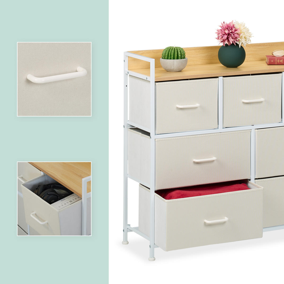 KOMMODE - Beige/Weiß, Holzwerkstoff/Kunststoff (100/85/30.5cm) - Relaxdays