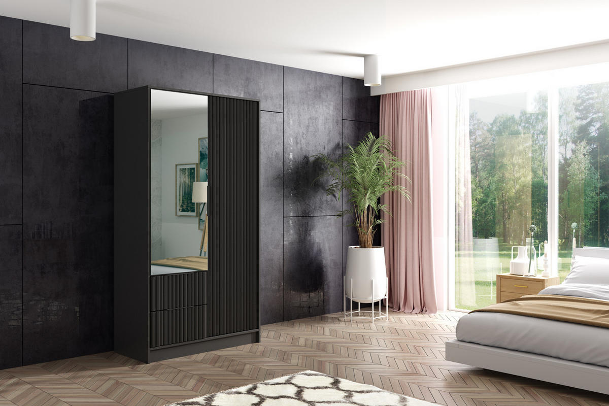 KLEIDERSCHRANK NOA - 120 cm - Schwarz - Schwarz, Holzwerkstoff (102/200/51cm) - ALTDECOR