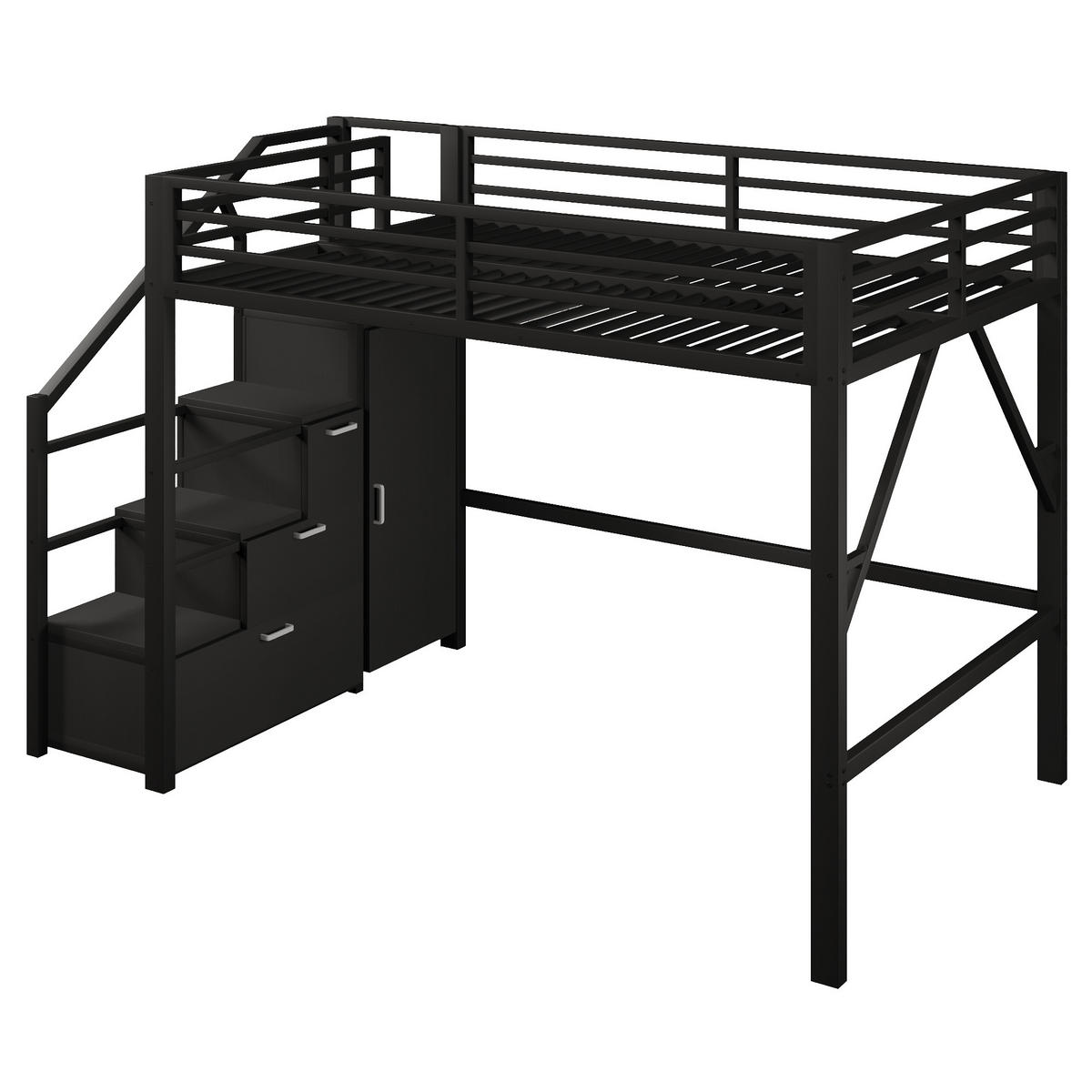 HOCHBETT mit Kleiderschrank und LED 140x200 cm Metall Schwarz - Schwarz, Metall (140/200cm) - Meubliv
