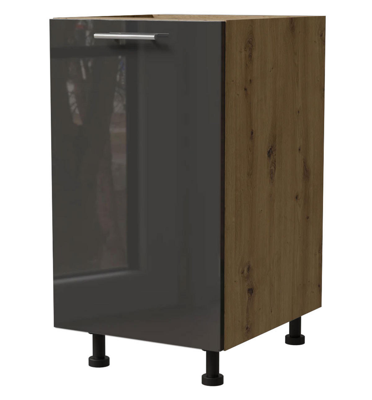 KÜCHENUNTERSCHRANK Essen D1D/45 Graphit Hochglanz / Eiche Artisan Matt 45 / 50 / 82cm - Graphitfarben/Eiche Artisan, Holz/Holzwerkstoff (45/82/50cm) - Feldmann-Wohnen