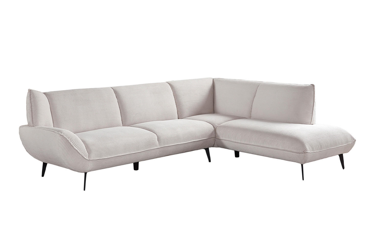 ECKSOFA CALLA Cremeweiß Cord - Creme/Schwarz, Textil (274/203cm) - KAWOLA