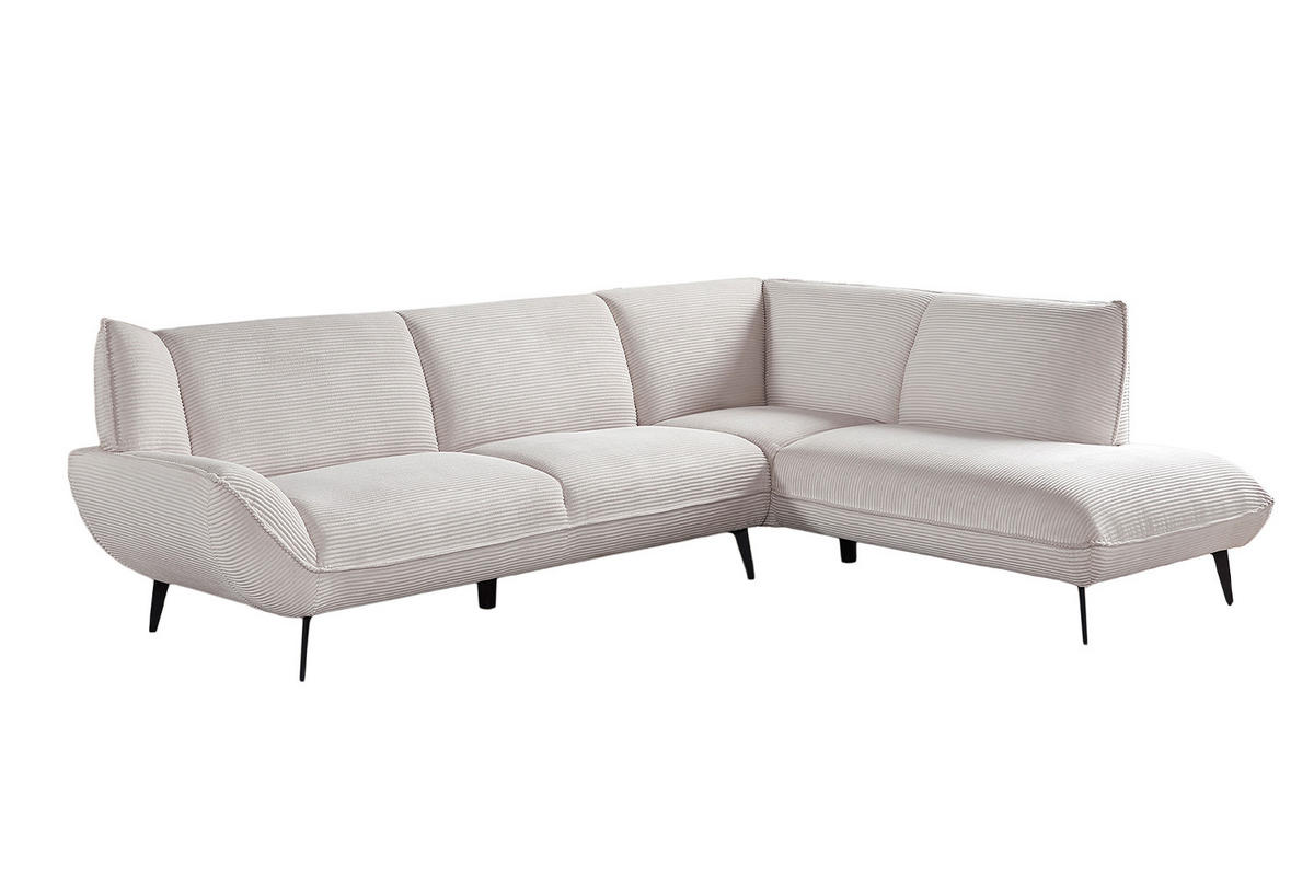 ECKSOFA CALLA Cremeweiß Cord - Creme/Schwarz, Textil (274/203cm) - KAWOLA