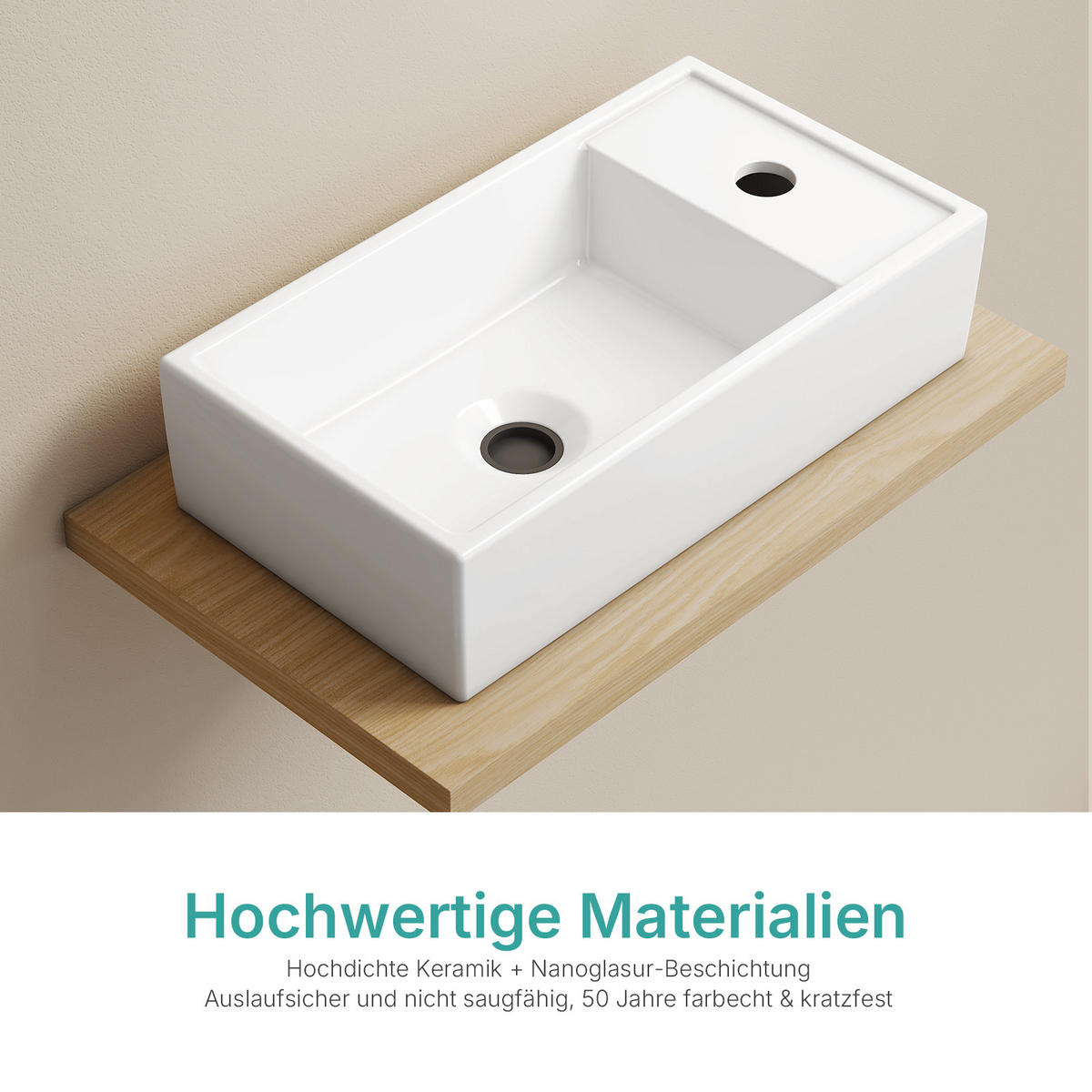 WASCHBECKEN Keramik Aufsatzbecken 41 / 22 / 10 cm - Weiß, Keramik (22/10/41cm) - EMKE