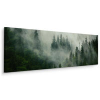 PANORAMABILD Wald im Nebel Bäume Natur 3D 145x45 cm - Grün, Textil (145/45cm) - Muralo
