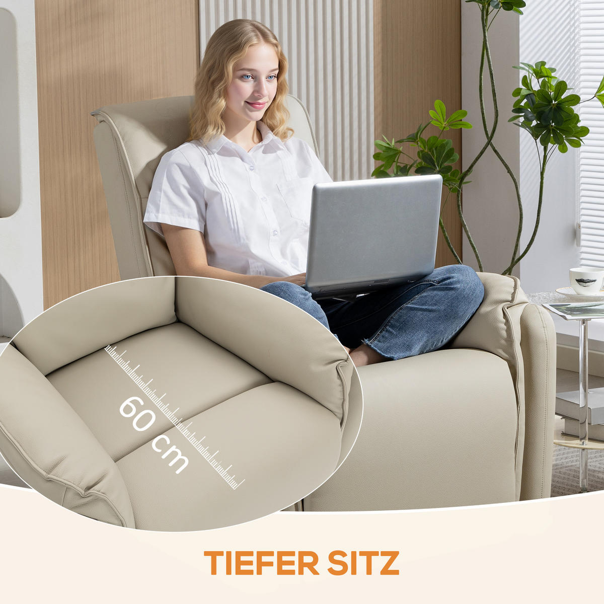 ELEKTRISCHER MASSAGESESSEL mit Fußstütze Beige - Beige, Textil (86/102/92cm) - HOMCOM