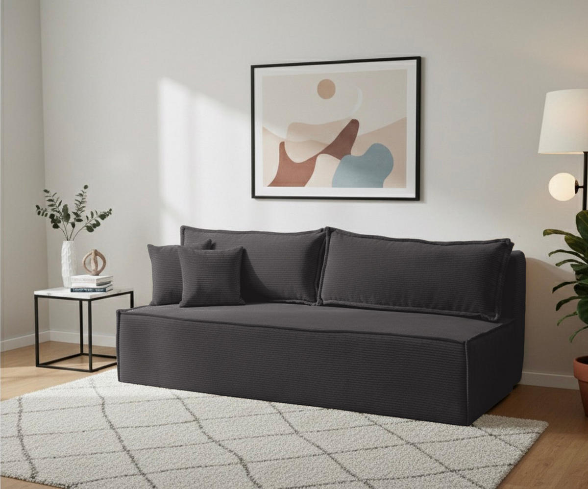 SCHLAFSOFA TIMO, Sofa mit Schlaffunktion und Bettkasten, Farbe: Dunkelgrau, Cordstoff - Dunkelgrau, Textil (200/80/93cm) - VENASI MÖBEL