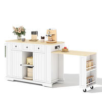 KÜCHENINSEL 138/213 cm MDF Weiß Natur mit Ausziehtisch und Stauraum - Weiß, Holzwerkstoff (55/93/138cm) - Korfee