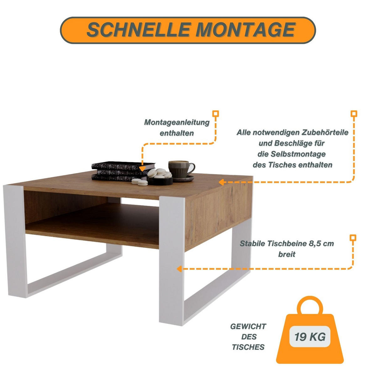 COUCHTISCH Holzwerkstoff rechteckig stabil Nussbaumfarben 45/71.5/68cm - Nussbaumfarben/Weiß, Holzwerkstoff (71.5/68/45cm) - CraftPAK