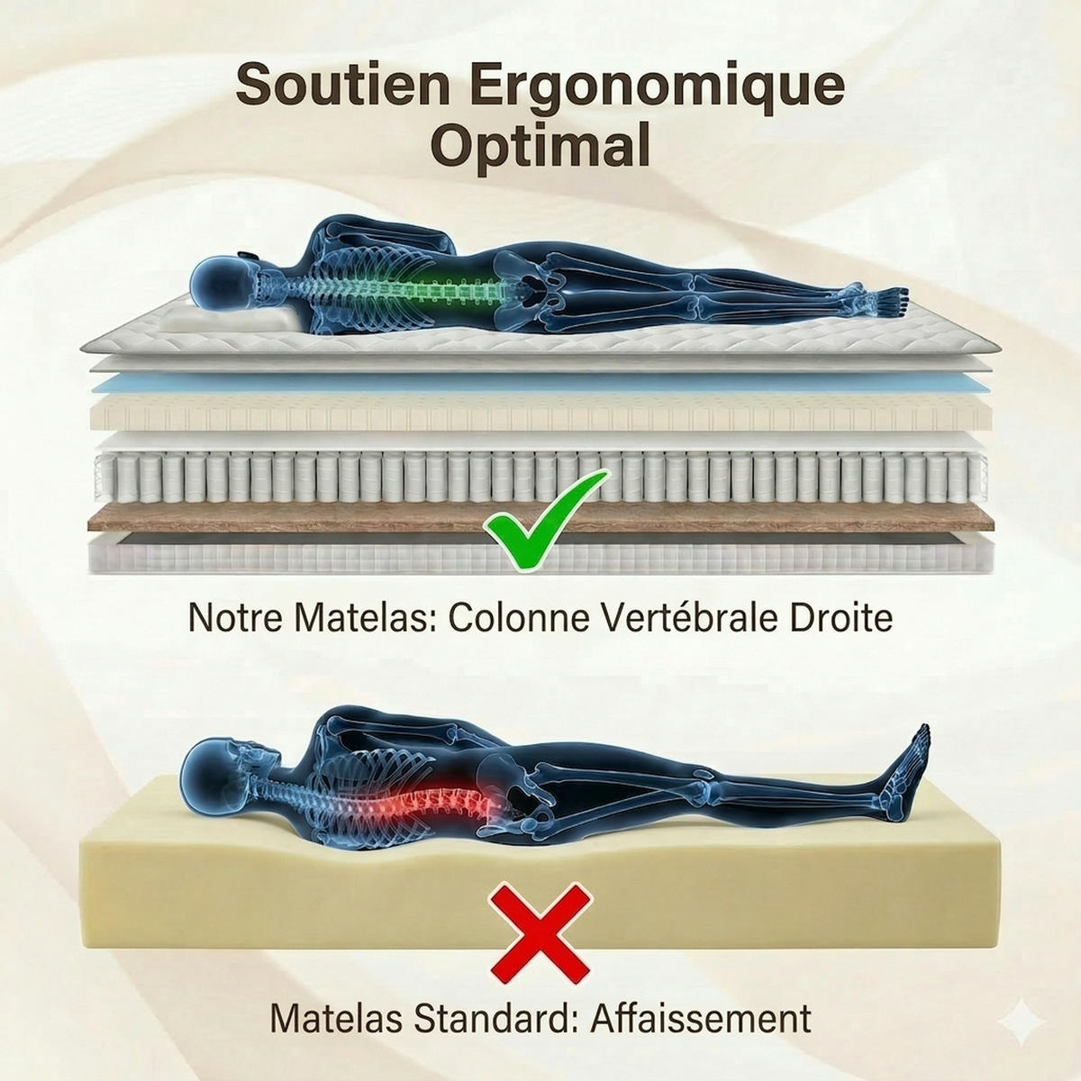TASCHENFEDERKERNMATRATZE Ergonomische mit Komfortschaum - Weiß, Textil