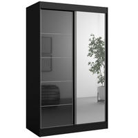 SCHIEBETÜRENSCHRANK mit Spiegel Como 2D1L 120 Schwarz (lacobel) - Silberfarben/Schwarz, Holzwerkstoff/Metall (120/201/65cm) - mzm24