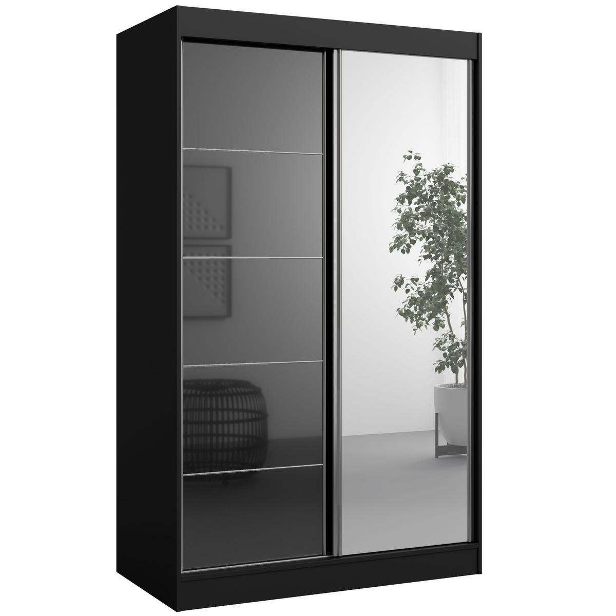 SCHIEBETÜRENSCHRANK mit Spiegel Como 2D1L 120 Schwarz (lacobel) - Silberfarben/Schwarz, Holzwerkstoff/Metall (120/201/65cm) - mzm24