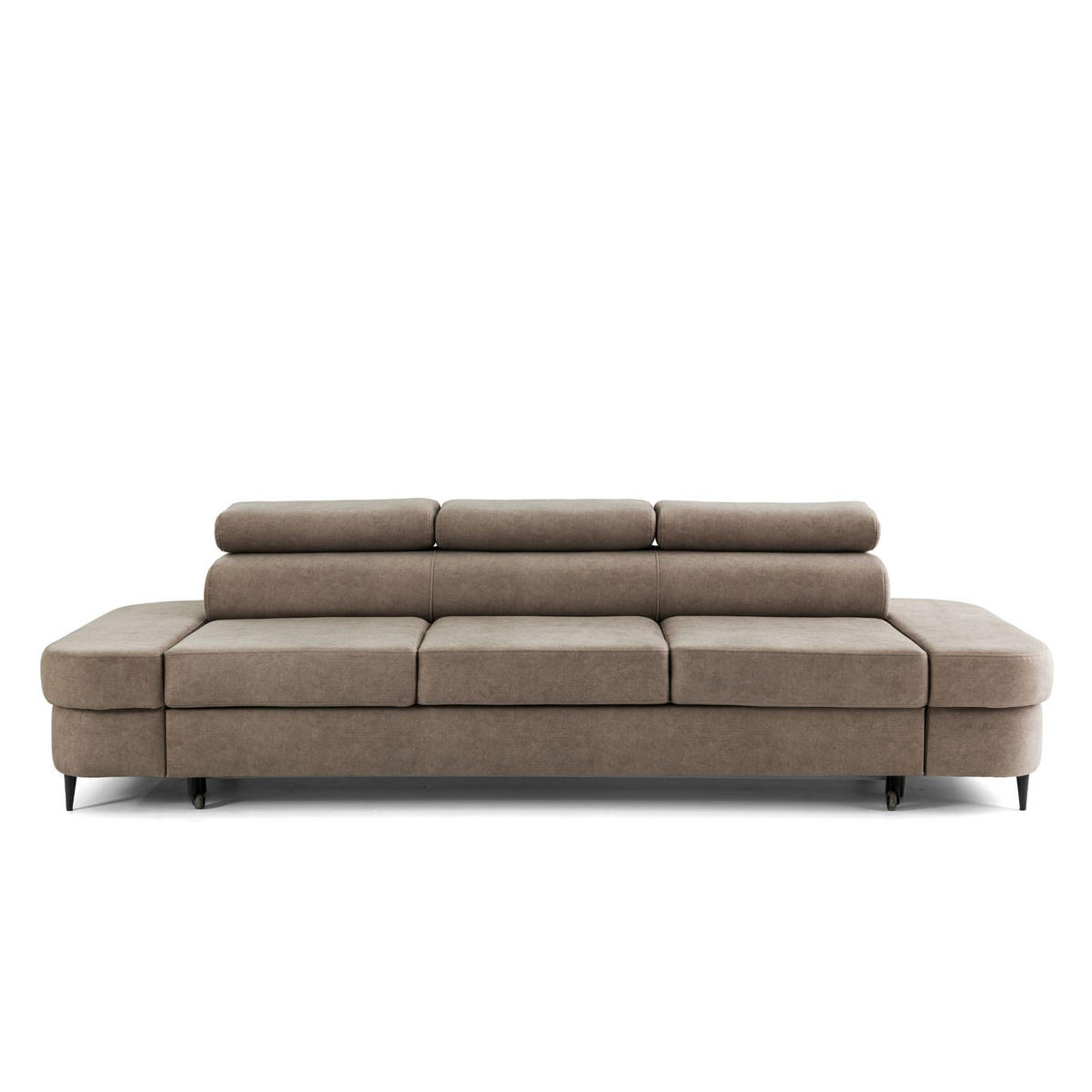 3-SITZER Sofa PRIAM mit Schlaffunktion 125x277 Velours Beige - Beige/Schwarz, Holz/Textil (278/95/102cm) - Muffo