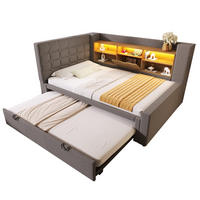 AUSZIEHBETT 90/200 cm DE-00756, in Grau, LED und L-Kopfteil - Grau, Metall (90/200cm) - ComfortXL
