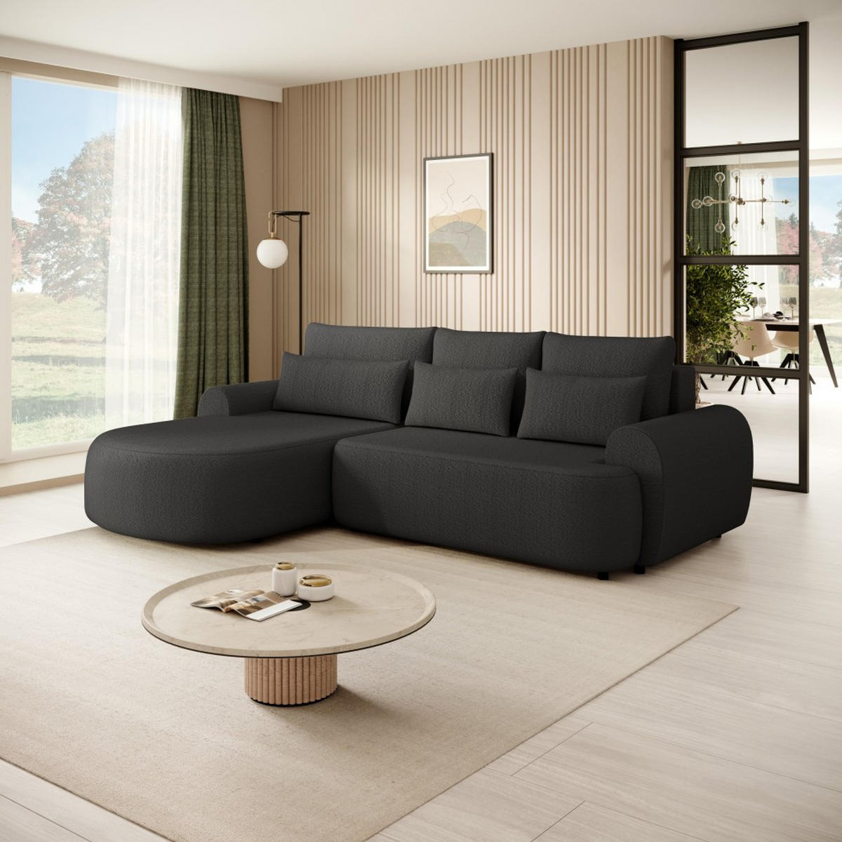 ECKSCHLAFSOFA Olivio L Schwarz, links - Schwarz, Kunststoff/Textil (266/170cm) - Beautysofa
