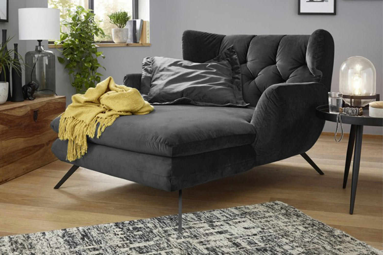 LONGSEAT CHAMRE Schwarz Webstoff - Schwarz, Textil (130/95/160cm) - KAWOLA