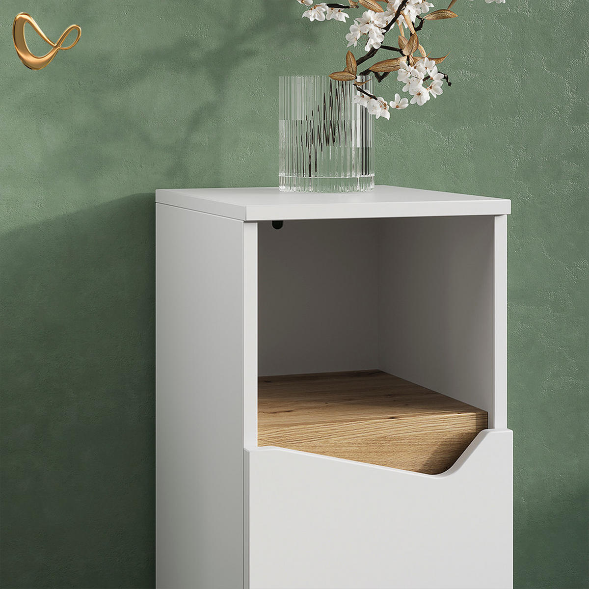 BADMÖBEL-KOMBINATION Timavo Weiß 3 Teile, mit Midischrank - Weiß/Eiche Artisan, Holzwerkstoff (60/57/35cm) - Livinity®