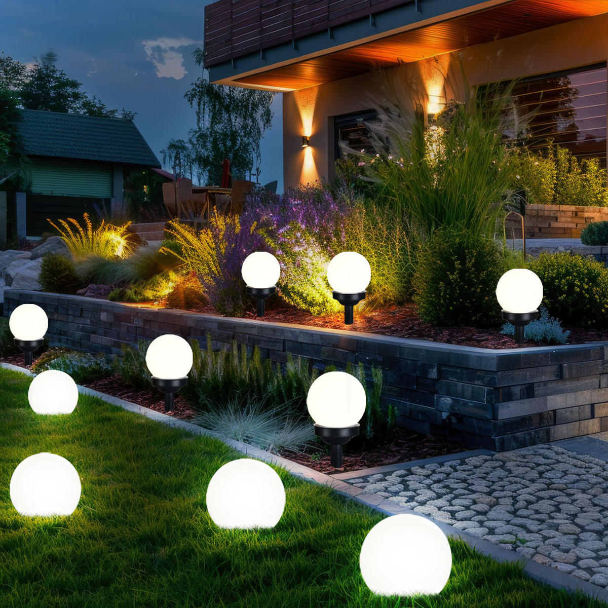 LED AUSSENLEUCHTE Solarkugel Weiß 4er Set - Weiß, Kunststoff (10/10/39cm) - Globo Lighting