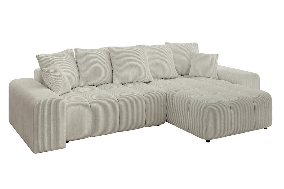 ECKSOFA Ottomane rechts ENIL-L 297x189x68 Hellgrau Cord - Ecru, Holzwerkstoff/Kunststoff (189/297cm) - ALTDECOR