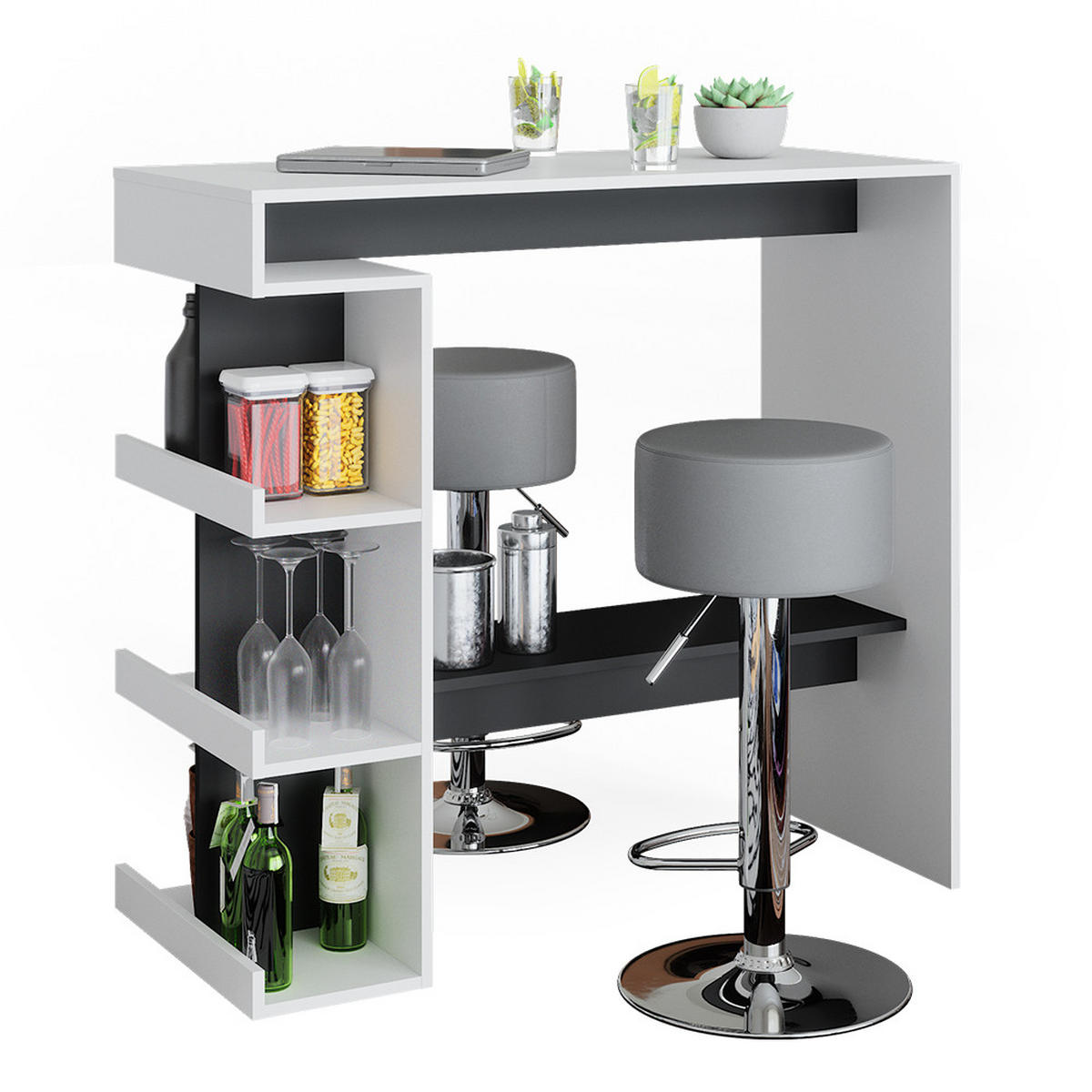 BARTISCH-SET Dana Weiß 108 x 50 cm mit 2 Barhockern - Anthrazit/Weiß, Holzwerkstoff (108/103/50cm) - Vicco