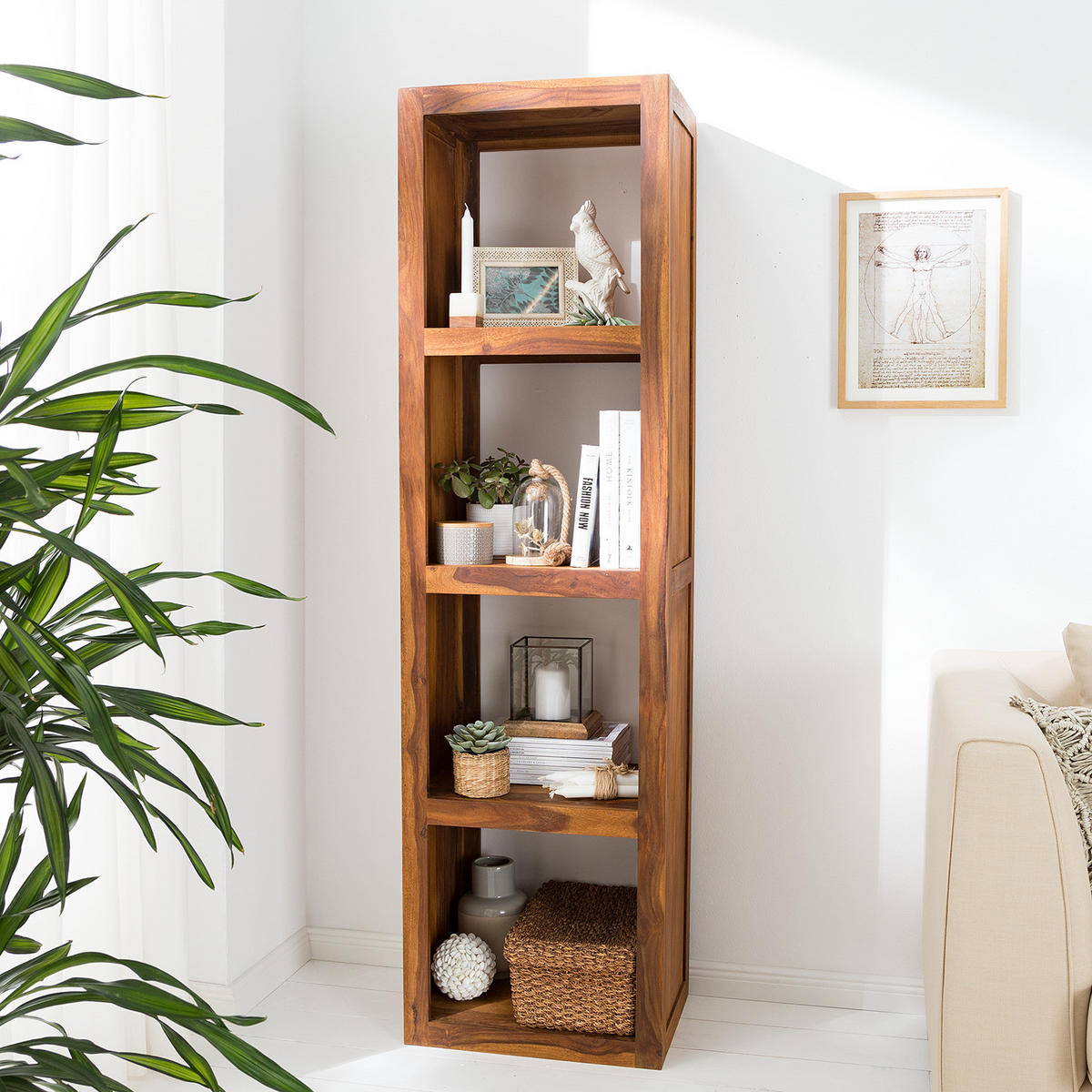 REGAL - Sheesham massiv - Sheeshamfarben, Holz (50/180/36cm) - home24