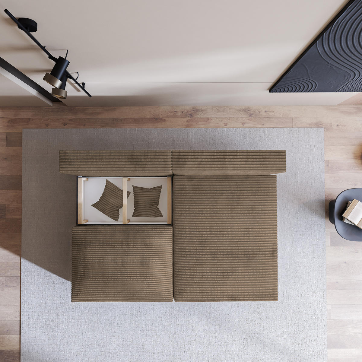 ECKSOFA FIORO Beige Kordstoff mit Schlaffunktion - Beige, Holz (204/148cm) - MASSENO