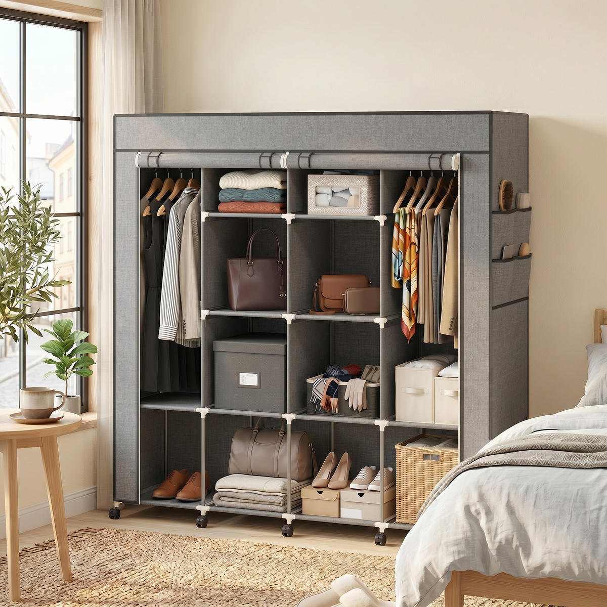 STOFFSCHRANK Stahl, Vliesstoff Dunkelgrau - Dunkelgrau, Textil/Metall (42.5/167/166cm) - HOMCOM