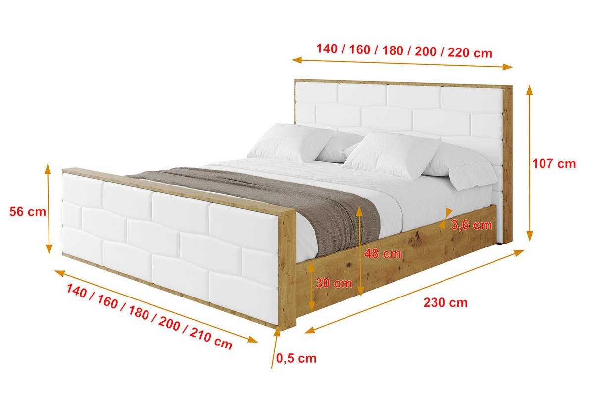 POLSTERBETT mit Bettkasten, Fußteil und Lattenrost, Boxbett mit Matratze H3/H4 - ENZO8-Z 180x200 Weiß Kunstleder - Weiß Hochglanz, Holzwerkstoff/Textil (180/200cm) - ALTDECOR