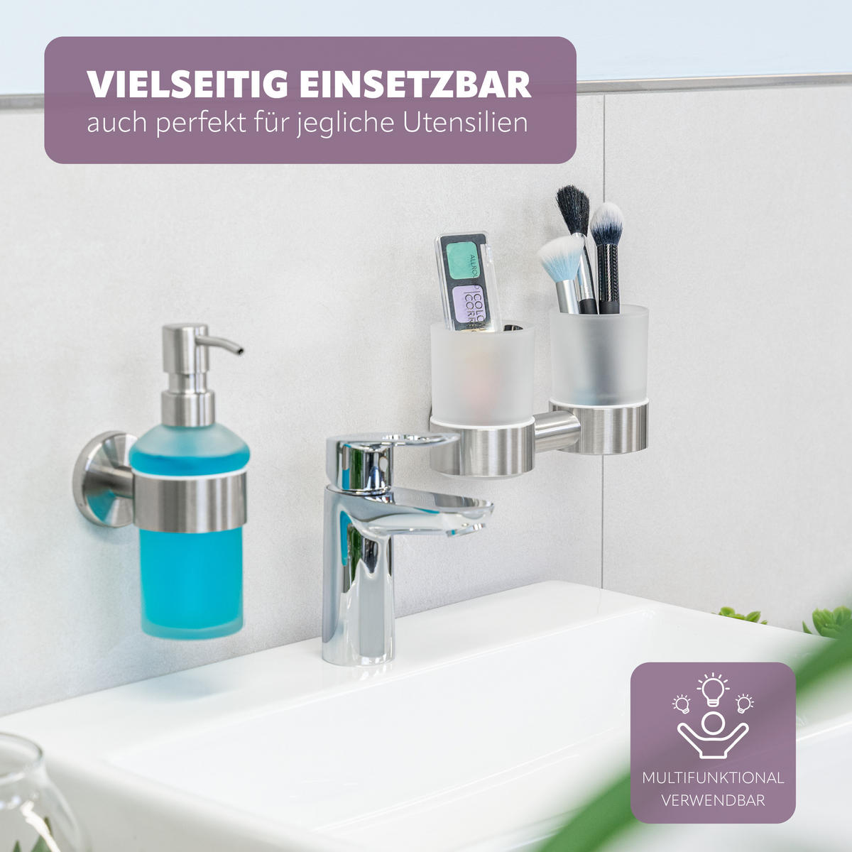 DOPPEL-GLASBECHERHALTER PIAZZA, Edelstahl, matt - Edelstahlfarben, Metall (17.5/10.5/11cm) - bremermann