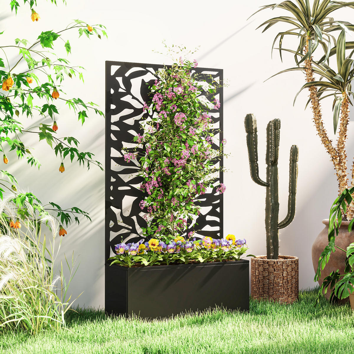 HOCHBEET mit Rankgitter Schwarz 61/23/113 cm - Schwarz, Metall (23/113/61cm) - Outsunny