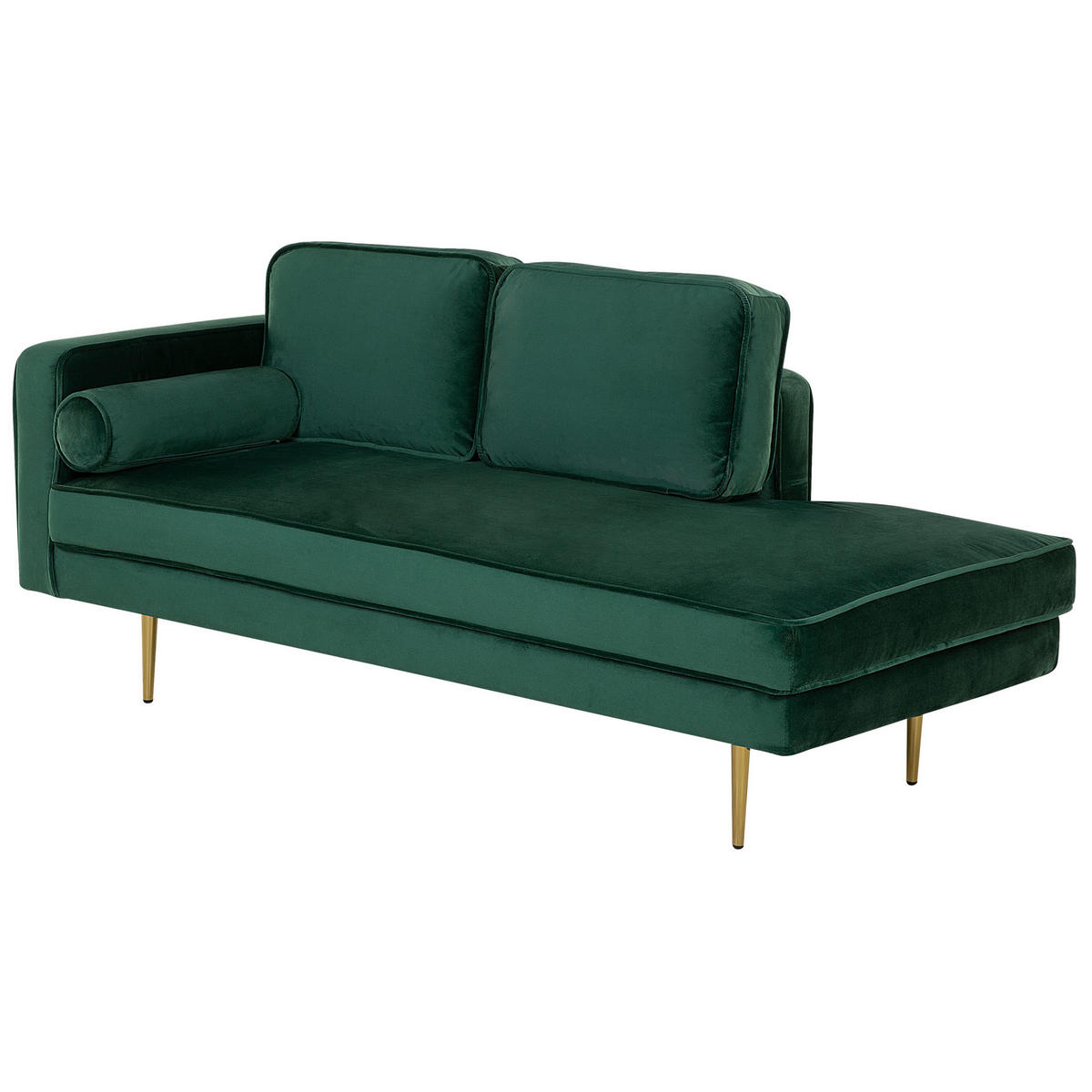 CHAISELONGUE Samtstoff smaragdgrün linksseitig Miramas - Goldfarben/Grün, Textil (171/63/79cm) - Beliani