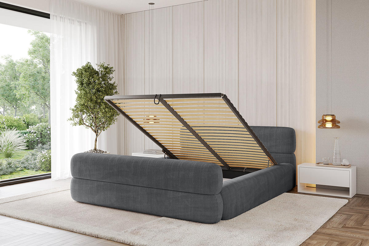 POLSTERBETT mit Bettkasten, Fußteil und Lattenrost, Boxbett mit Matratze H3/H4 - ENORA-Z-V1 180x200 Dunkelgrau - Anthrazit, Holzwerkstoff/Textil (180/200cm) - ALTDECOR
