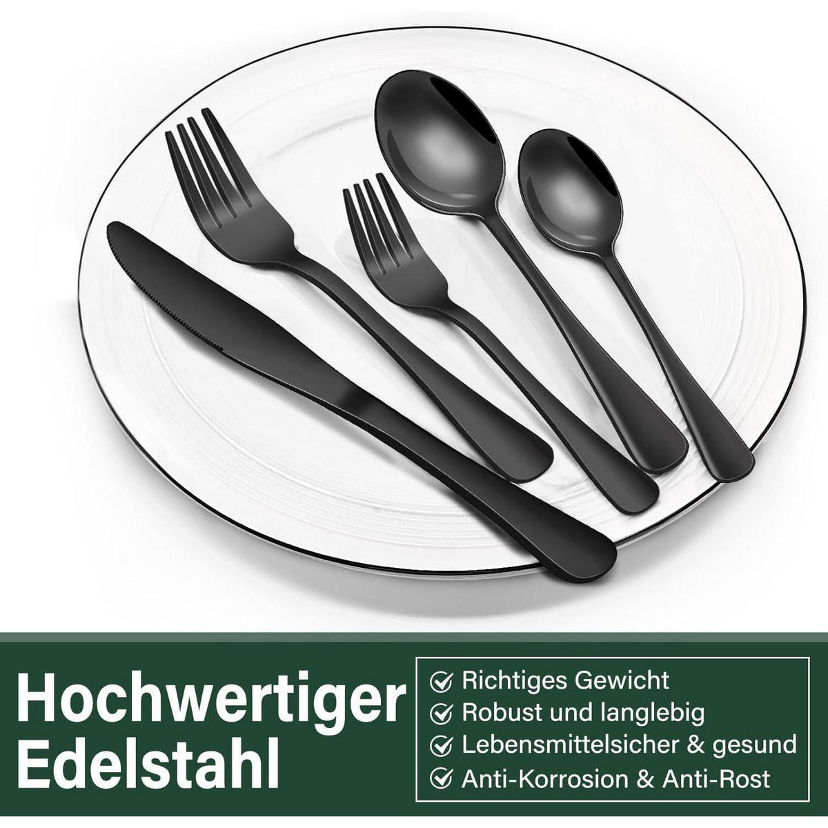 BESTECKSET 30-teilig Schwarz Edelstahl - Schwarz, Metall