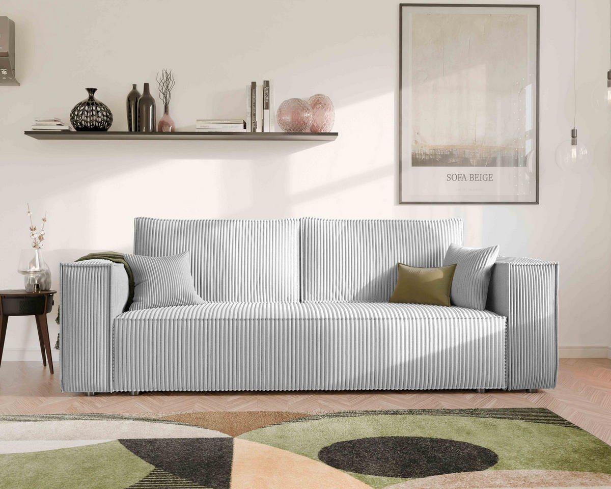 SOFA mit Schlaffunktion und Bettkasten, Hellgrau - Hellgrau/Grau, Holzwerkstoff/Textil (240/84/105cm) - Idohome