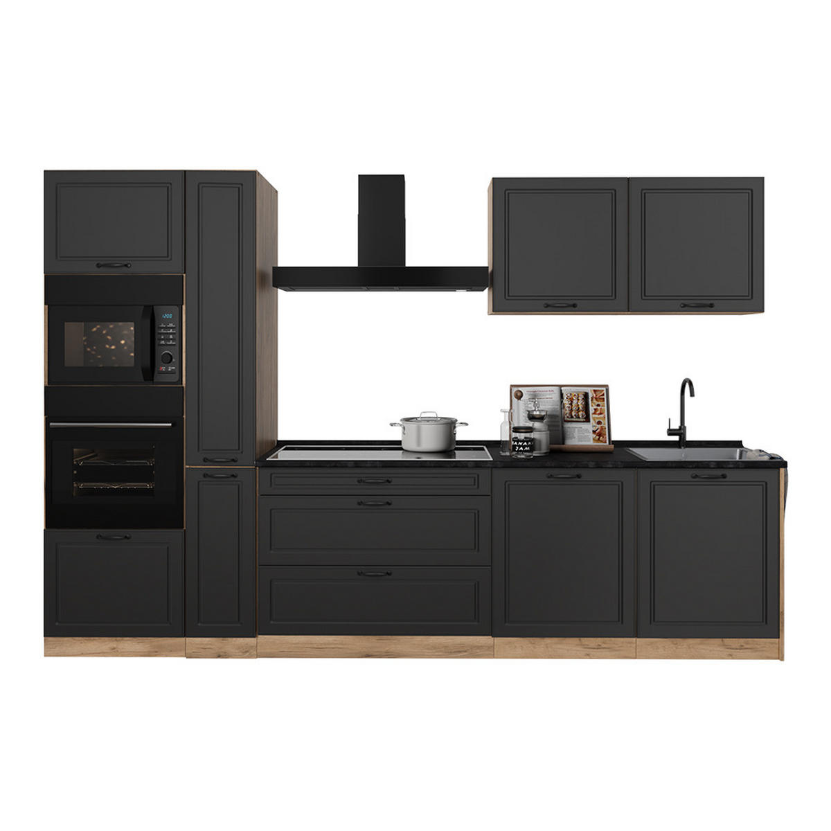 KUCHYNKA R-Line, Antracitový vidiecky dom/Dub Goldkraft, 310 cm Marmori työtaso - dub medový/antracitová, kompozitné drevo (310/206.8/60cm) - Vicco