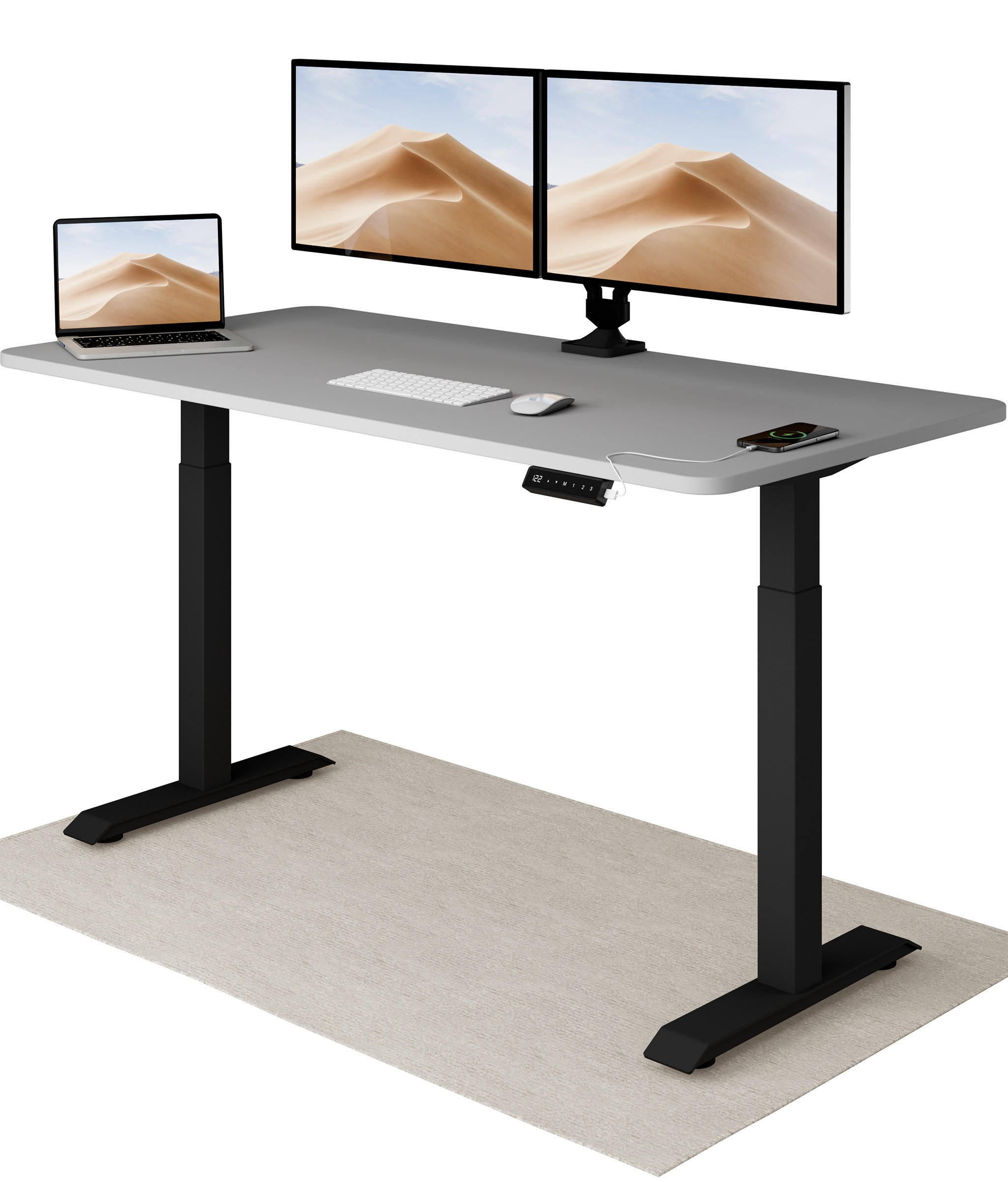 SCHREIBTISCH Elektrisch Höhenverstellbarer HomeOne 160x80cm Schwarz/Grau mit Memory-Funktion, Anti-Kollisions Technologie - Schwarz/Grau, Holzwerkstoff (80/160/72cm) - Desktronic