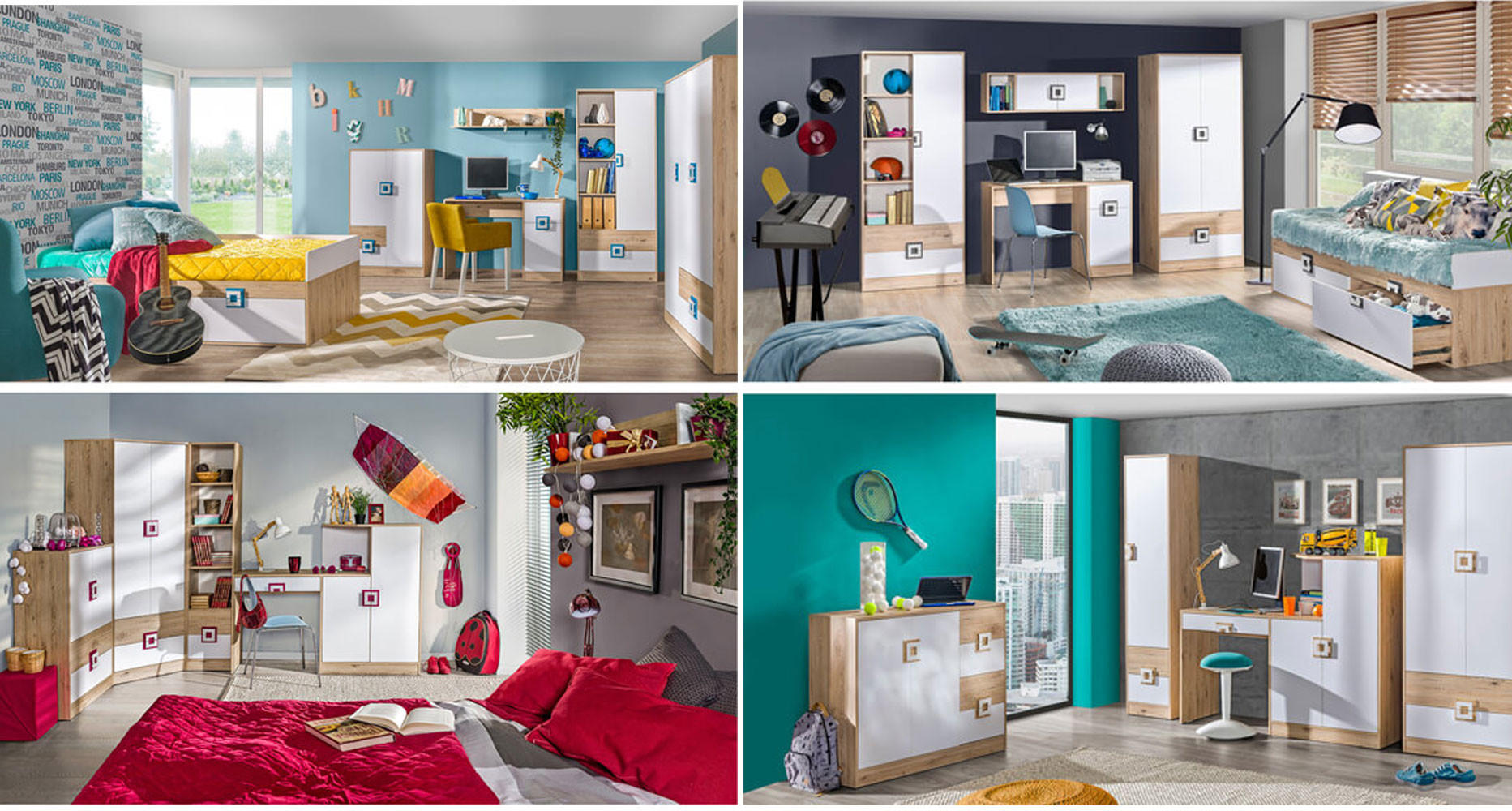 Thumbnail - Feldmann-Wohnen Jugendzimmer-Set, Hellbraun, Pink, Holz, 13 Fächer, 7 Schubladen, Rechteckig, 277x190x167 cm, Kinder- & ...