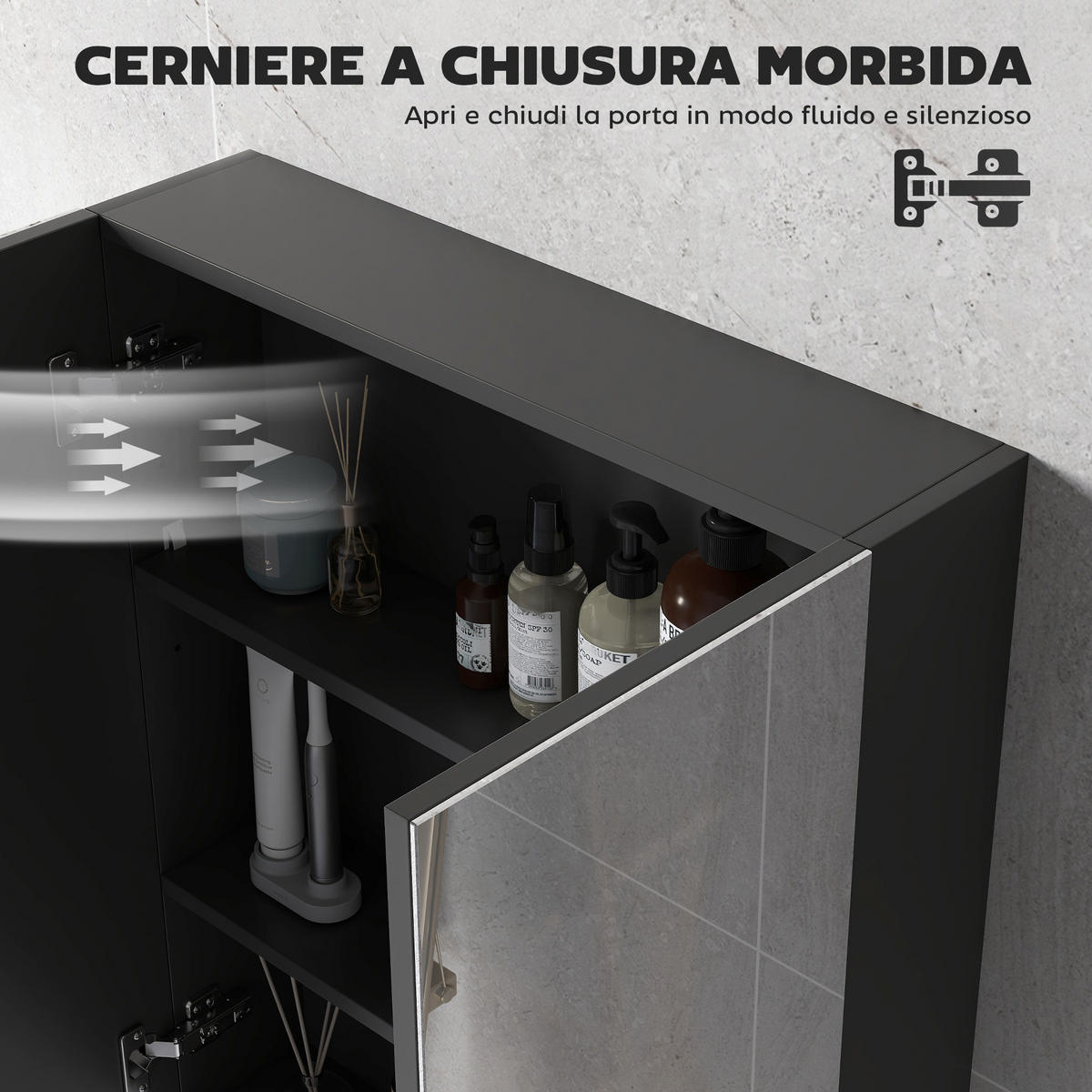 BADEZIMMER-WANDSCHRANK mit 2 Türen, Spiegel und 2 Einlegeböden, 60 x 15 x 75 cm ,Schwarz - Schwarz, Glas (60/75/15cm) - Vallsero