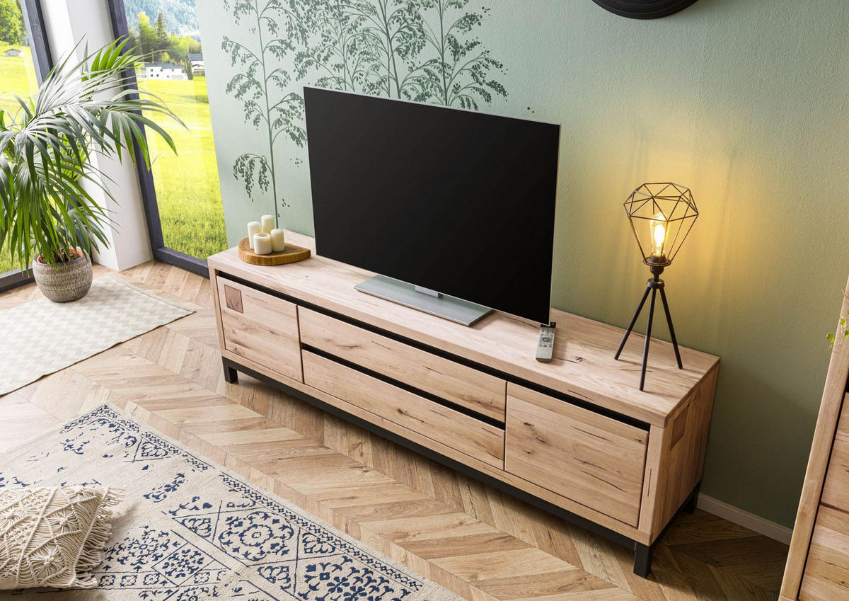 TV-BOARD Wildeiche 190x40x56 bianco geölt VILLANDERS #253 - Beige, Holz (190/56/40cm) - Massivmoebel24
